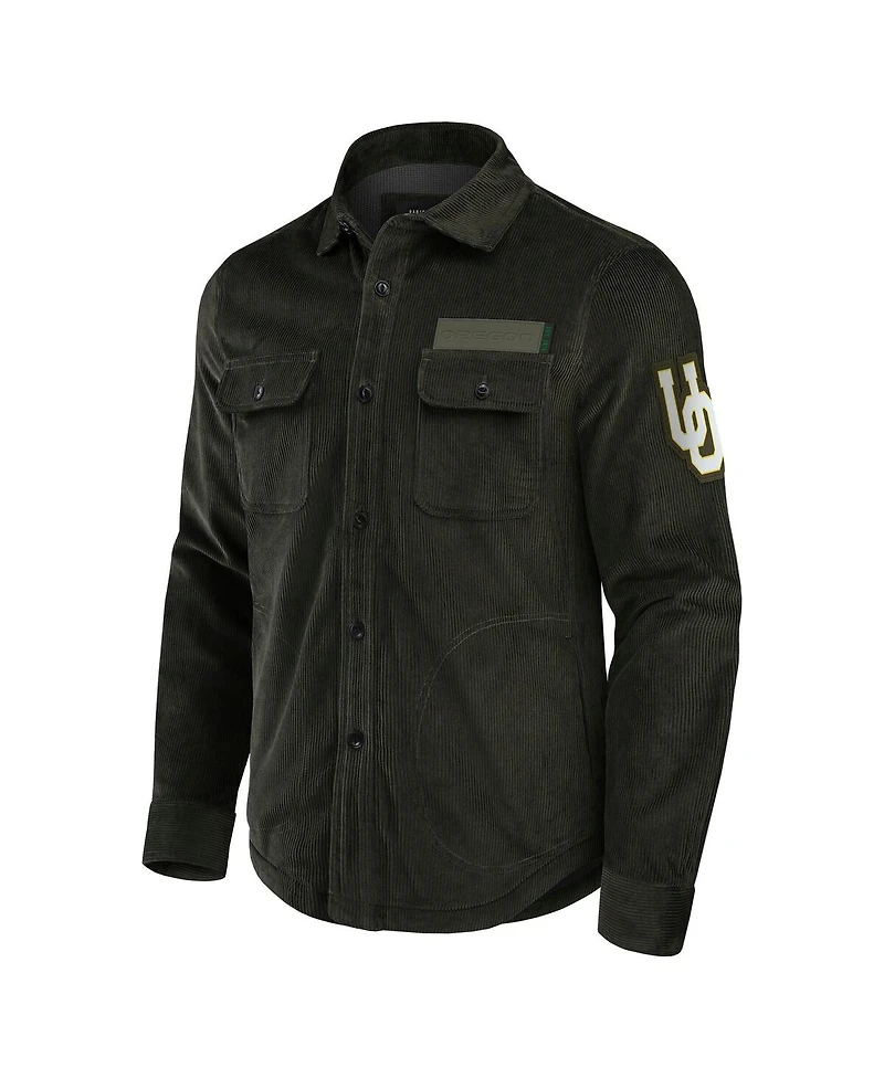 Fanatics Men's Olive Oregon Ducks Corduroy Full-Button Shacket