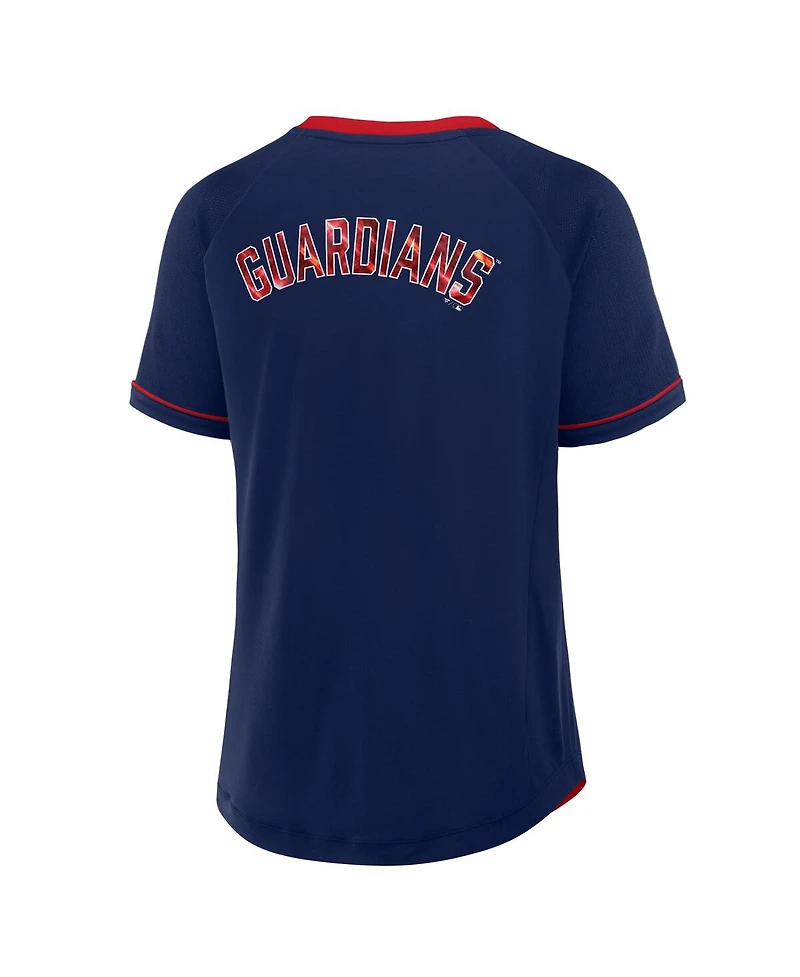 Fanatics Women's Navy Cleveland Guardians League Diva Star Raglan V-Neck T-Shirt