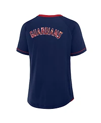 Fanatics Women's Navy Cleveland Guardians League Diva Star Raglan V-Neck T-Shirt