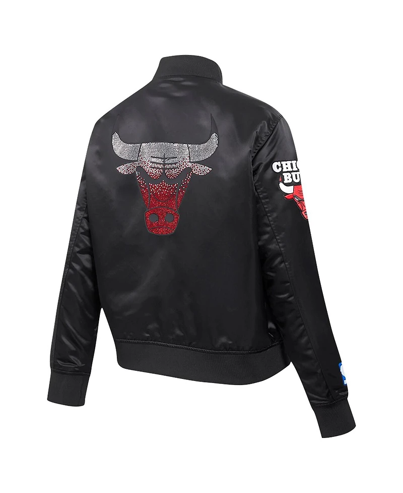Pro Standard Women's Black Chicago Bulls Jeweled Satin Full-Snap Jacket