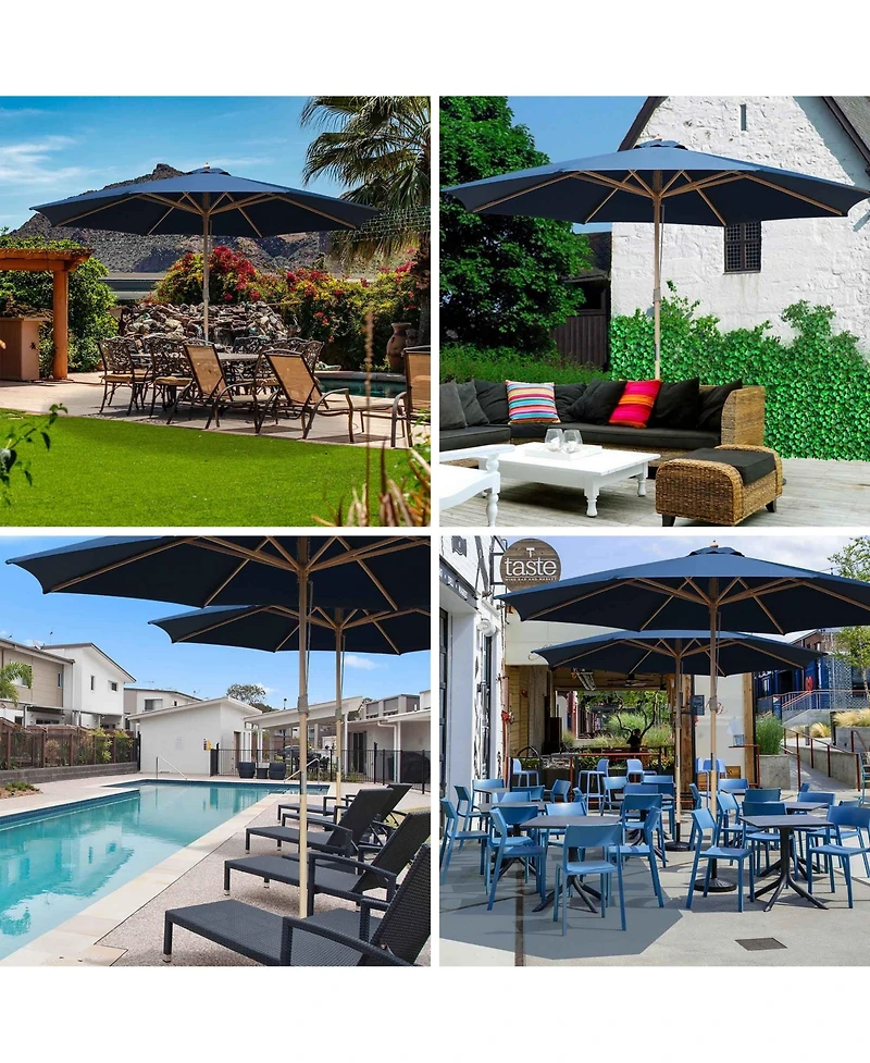 Yescom 13FT Large Outdoor Patio Umbrella UV30+ Wood 8 Rib Pole for Table Beach Yard Garden Wedding Deck Cafe Pool Navy