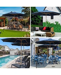 Yescom 13FT Large Outdoor Patio Umbrella UV30+ Wood 8 Rib Pole for Table Beach Yard Garden Wedding Deck Cafe Pool Navy