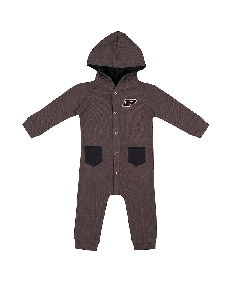 Colosseum Baby Boys and Girls Charcoal Purdue Boilermakers Zando-Zan Waffle Full-Snap Hooded Romper