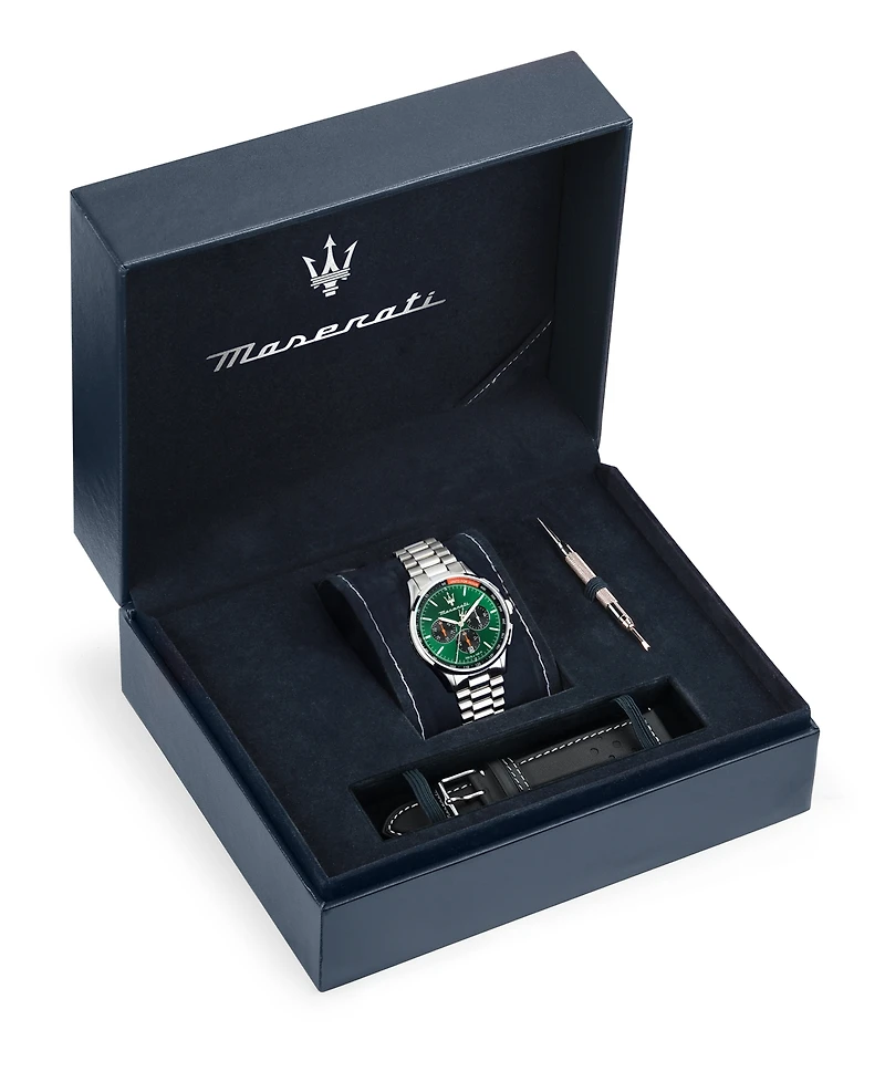 Maserati Men's Chronograph Stainless Steel and Black Leather Interchangeable Watch Set, 42mm