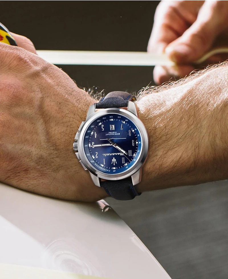 Maserati Men's Date Blue Leather Watch, 44mm