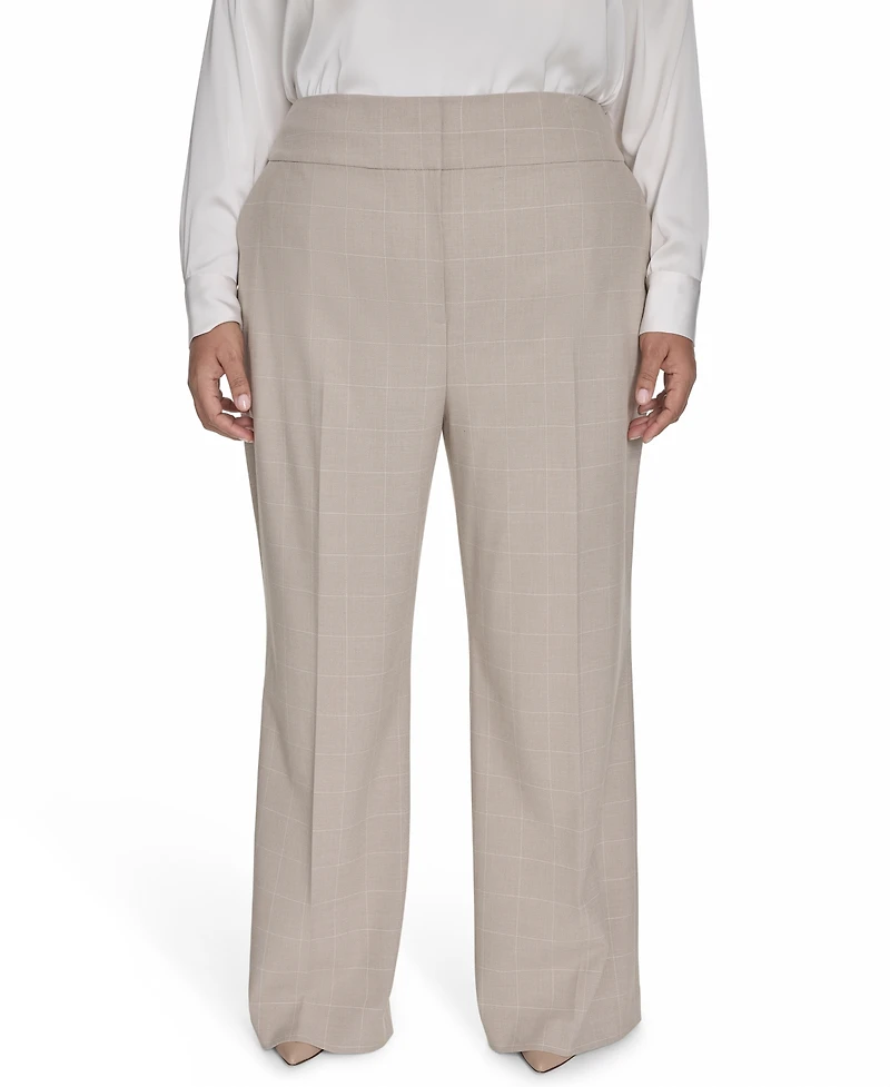 Calvin Klein Plus Size Windowpane Wide-Leg Pants
