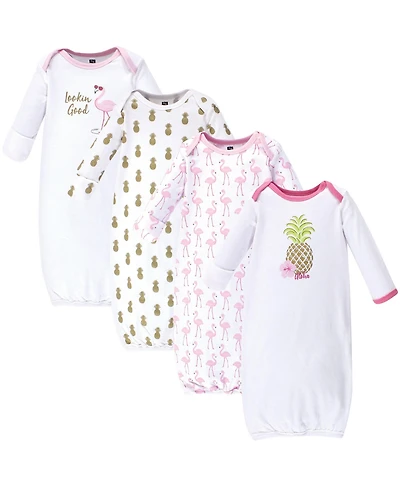 Hudson Baby Baby Girls Hudson 4Pk Interlock Gowns
