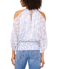 Sam & Jess Women's Printed Off-the-Shoulder Halter-Neck 3/4-Sleeve Blouse