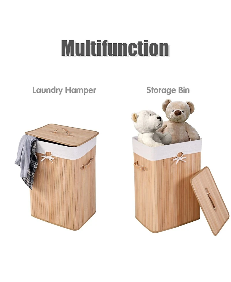 19 Gal Rectangle Laundry Basket Bamboo Clothes Hamper with Handles and Lid