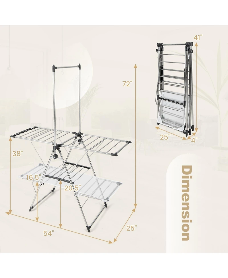 Large Foldable Clothes Drying Rack with Tall Hanging Bar