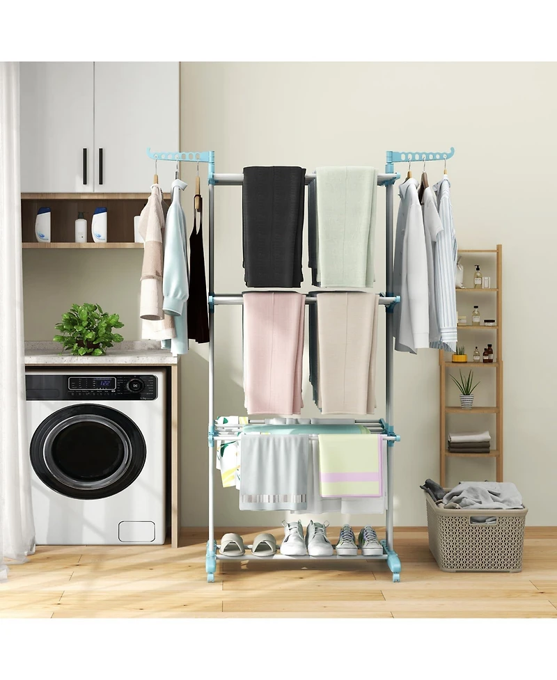 4-tier Clothes Drying Rack with Rotatable Side Wings and Collapsible Shelves