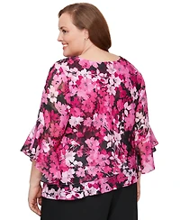 Alex Evenings Plus Size Printed Scoop-Neck 3/4-Sleeve Top