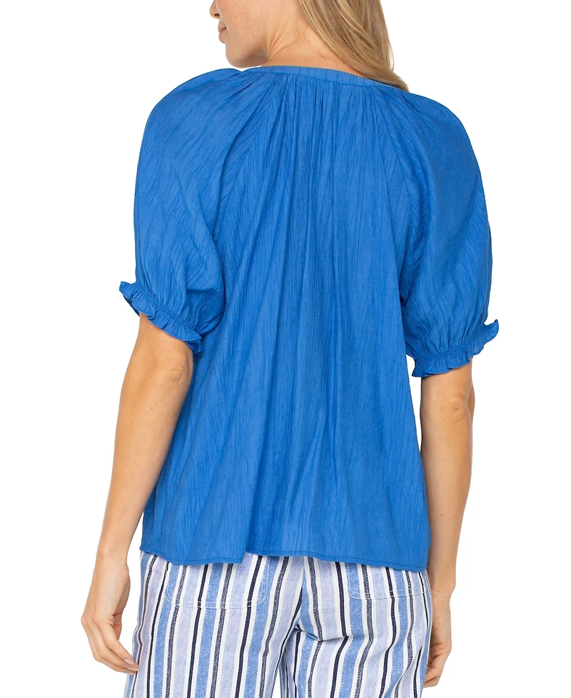 Liverpool Los Angeles Petite Textured Puffed-Sleeve Top