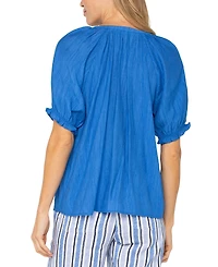 Liverpool Los Angeles Petite Textured Puffed-Sleeve Top