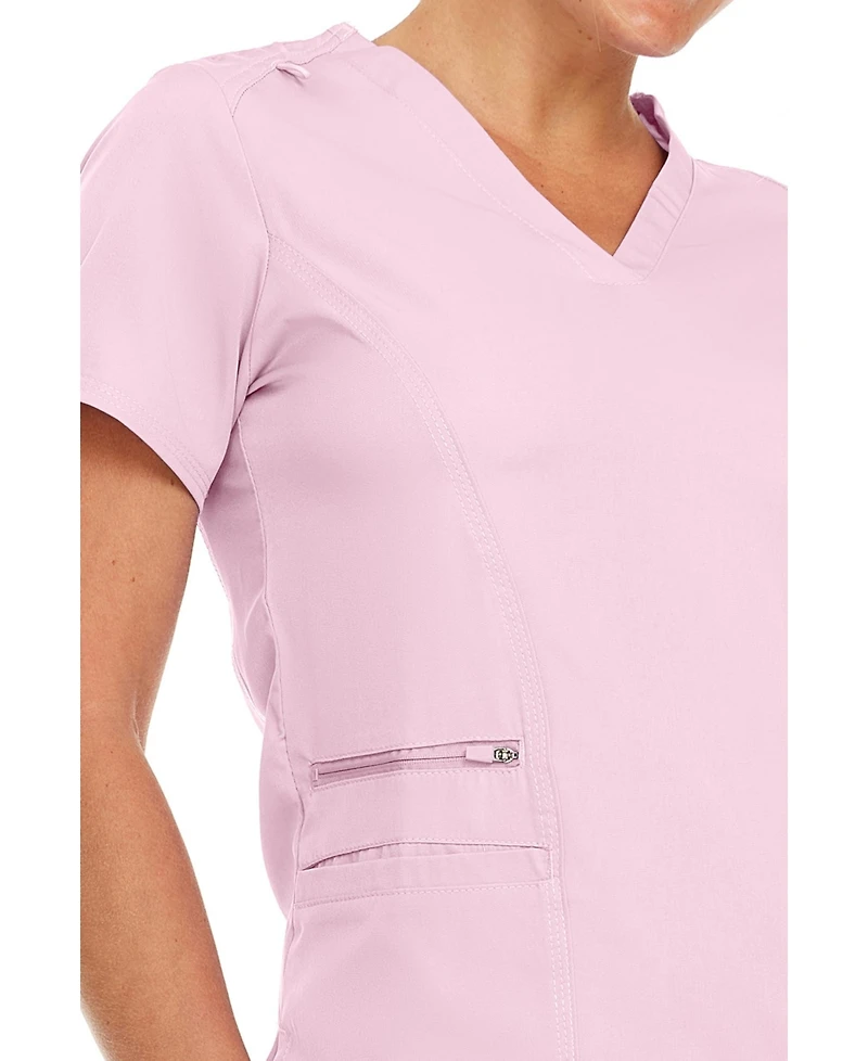 Medichic Plus Ruth 3-Pocket Multi Stitch V-Neck Scrub Top, Pewter, 3X Large