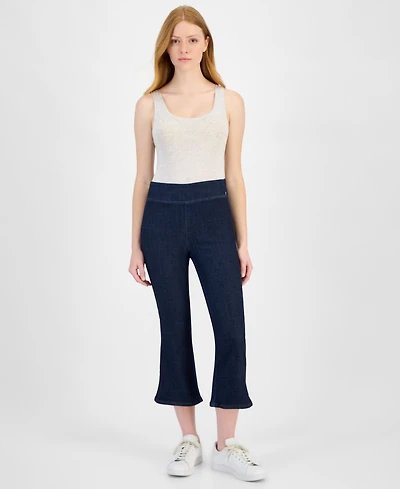 Dkny Jeans Petite High-Rise Cropped Flared-Leg Pull-On