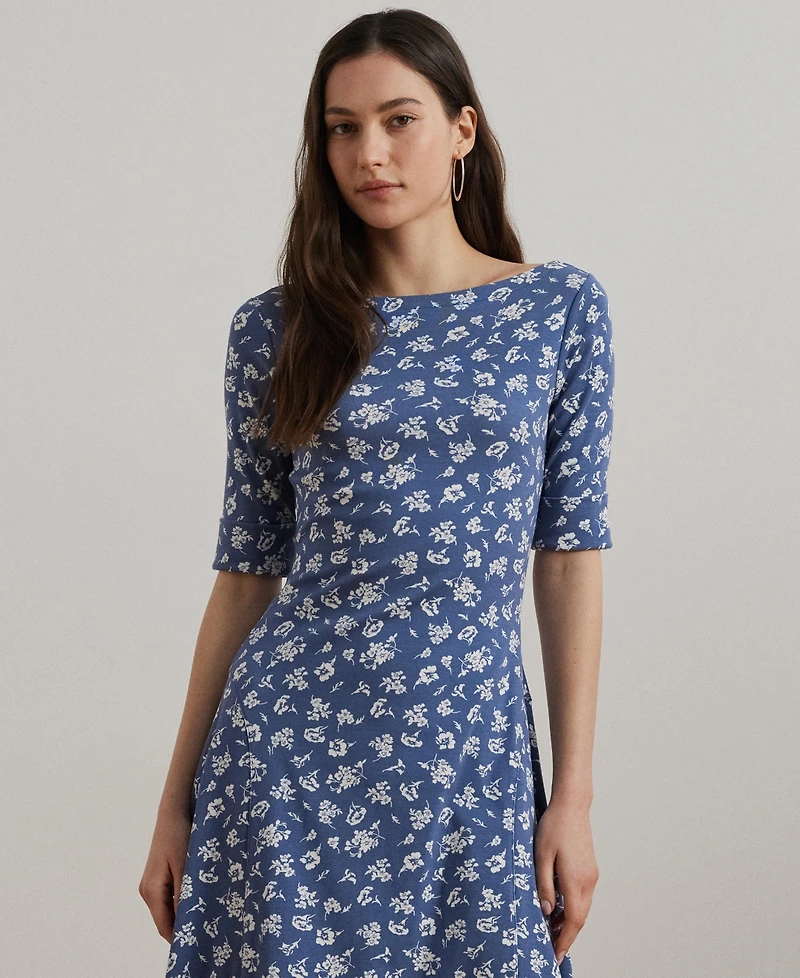 Lauren Ralph Women's Floral Stretch Cotton Midi Dress