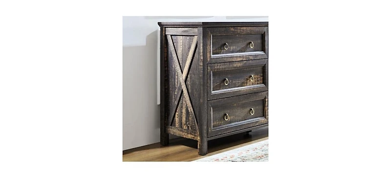 Farmhouse 6 Drawers Dresser for Bedroom, Wood Rustic Wide Chest of Drawers, Storage Dressers Organizer for Bedroom, Living Room, Hallway,Dark Rustic O