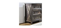 Farmhouse 6 Drawers Dresser for Bedroom, Wood Rustic Wide Chest of Drawers, Storage Dressers Organizer for Bedroom, Living Room, Hallway,Dark Rustic O