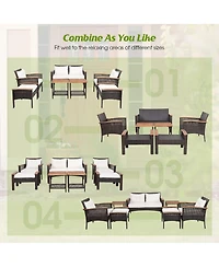 Gymax 7 Piece Outdoor Wicker Conversation Set Patio Rattan Sofa Set w/ Coffee Tables Cushions