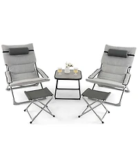 5pcs Patio Folding Sling Chair Set Ottoman Table Portable Headrest Outdoor Beach