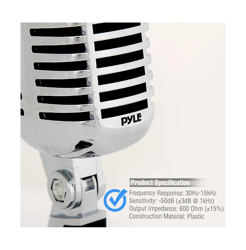 Pyle Classic Retro Dynamic Vocal Microphone – Vintage Style with 16' Xlr Cable (Silver)