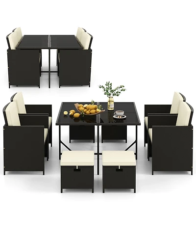 Gymax 9 Piece Patio Outdoor Conversation Set Dining Furniture Set w/ Seat Cushions