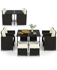 Gymax 9 Piece Patio Outdoor Conversation Set Dining Furniture Set w/ Seat Cushions