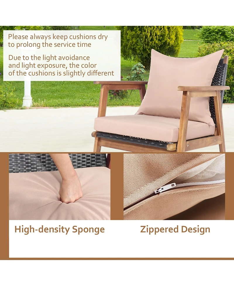 Gymax 4 Piece Patio Conversation Set Outdoor Furniture Set w/ Cushions & Wood Frame