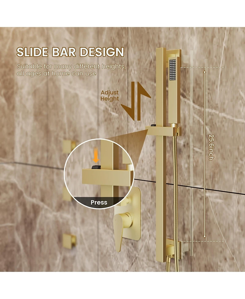 Casainc Led Light Pressure-balanced Valve Included All-In-One Kit With Rough In-Valve Thermostatic Shower System Body Jets
