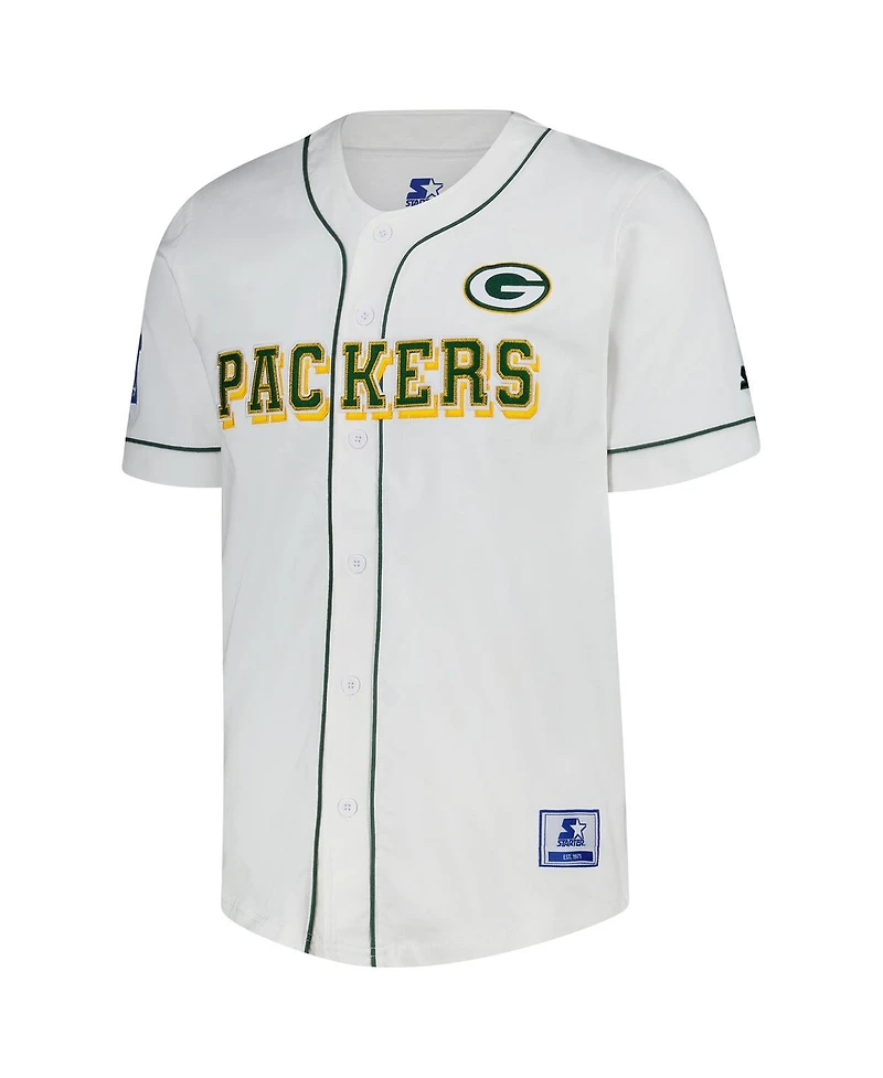 Starter Men's White Green Bay Packers Relay Full-Button Baseball Jersey