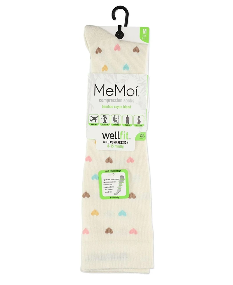 MeMoi Women's Multicolor Hearts 8-15mmHg Graduated Compression Socks MFY08334