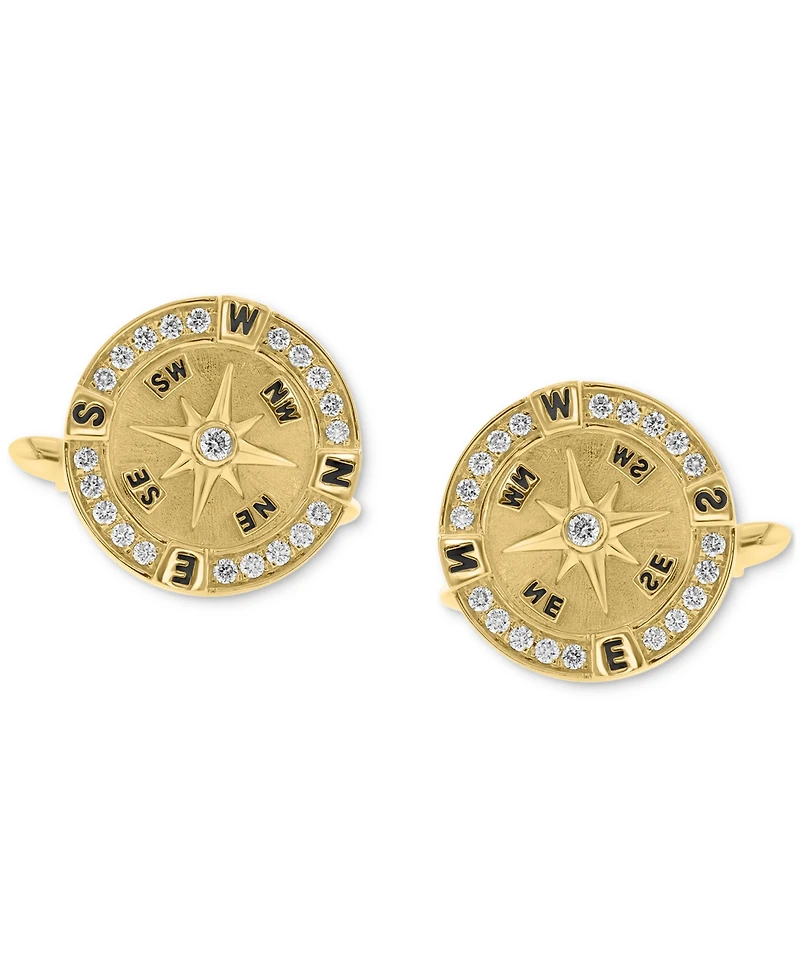 Effy Men's Diamond Compass Cufflinks (3/8 ct. t.w.) in 14k Gold-Plated Sterling Silver