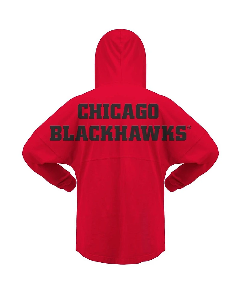 Fanatics Women's Red Chicago Blackhawks Jersey Lace-Up V-Neck Long Sleeve Hoodie T-Shirt