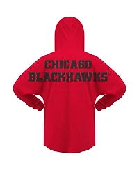 Fanatics Women's Red Chicago Blackhawks Jersey Lace-Up V-Neck Long Sleeve Hoodie T-Shirt