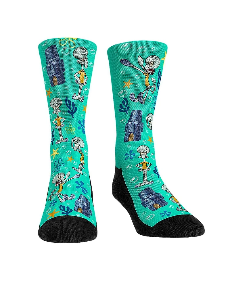 Rock 'Em Men's and Women's SpongeBob SquarePants Squidward All Over Icons Crew Socks