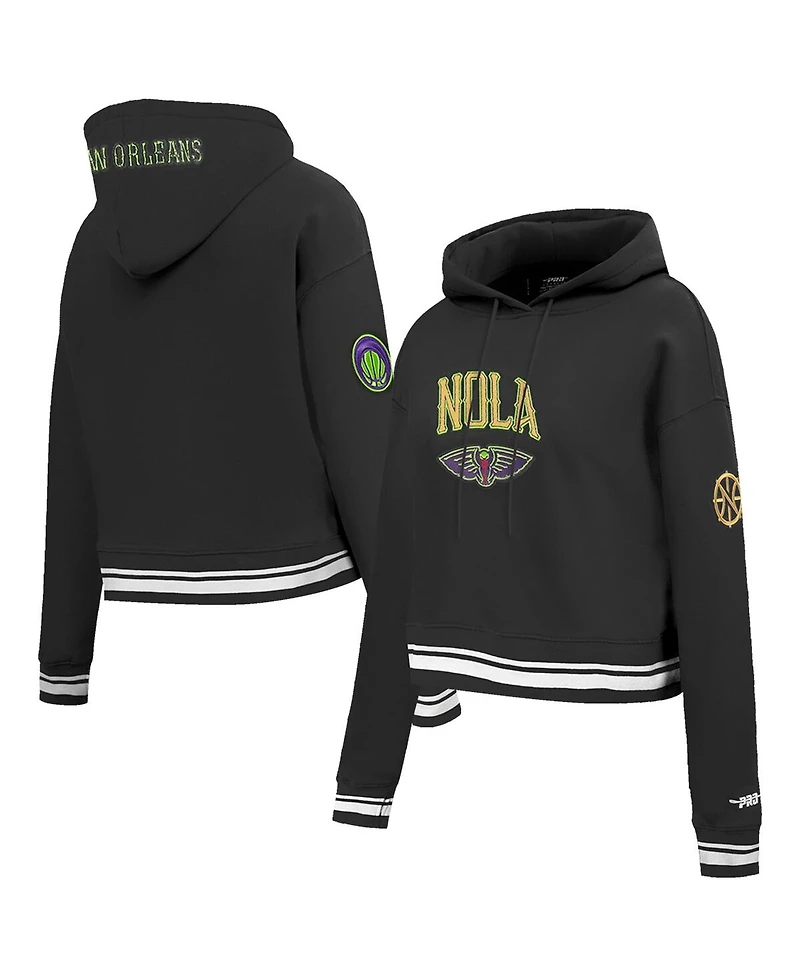 Pro Standard Women's Black New Orleans Pelicans 2024/25 City Edition Chenille Applique Cropped Pullover Hoodie