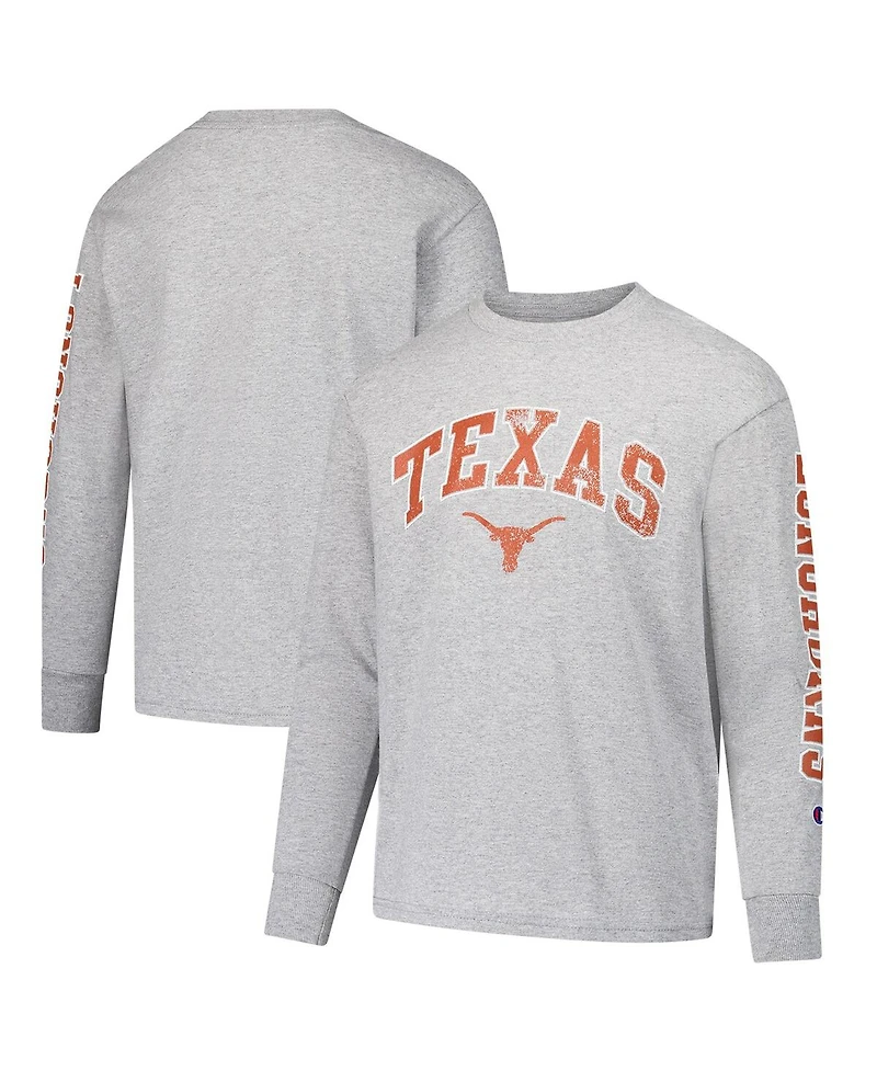 Champion Big Boys and Girls Gray Texas Longhorns Distressed Arch Over Logo Long Sleeve T-Shirt