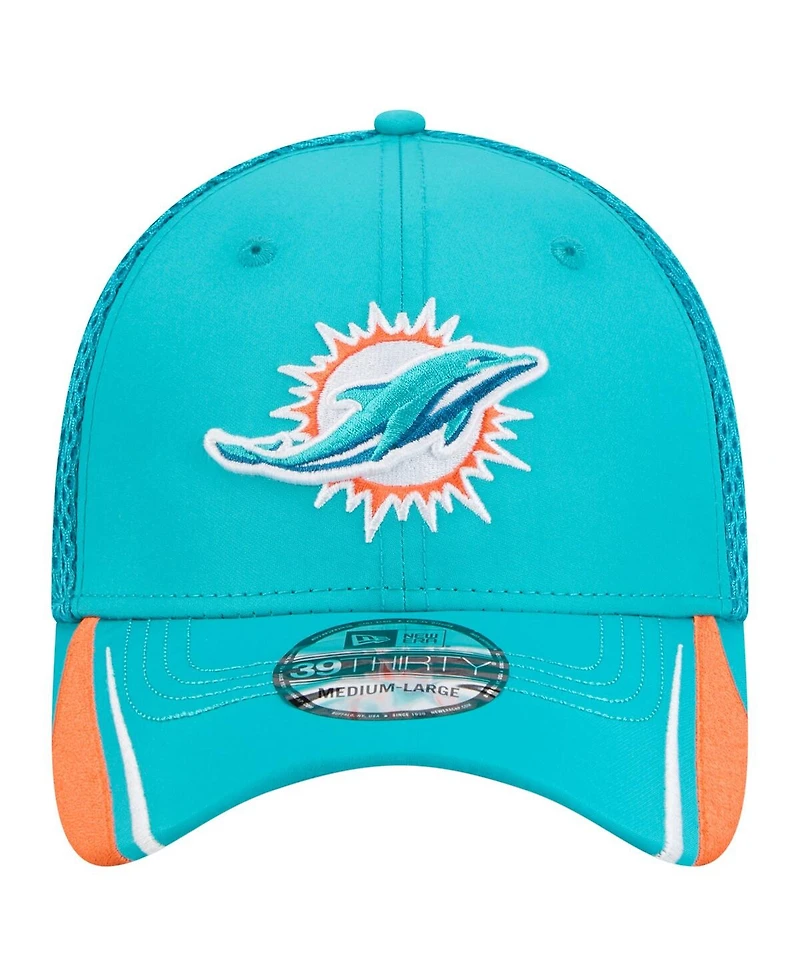 New Era Men's Aqua Miami Dolphins Game Day Linear 39THIRTY Flex Hat