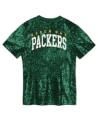 Outerstuff Big Girls Green Bay Packers Wordmark Sequin V-Neck Top