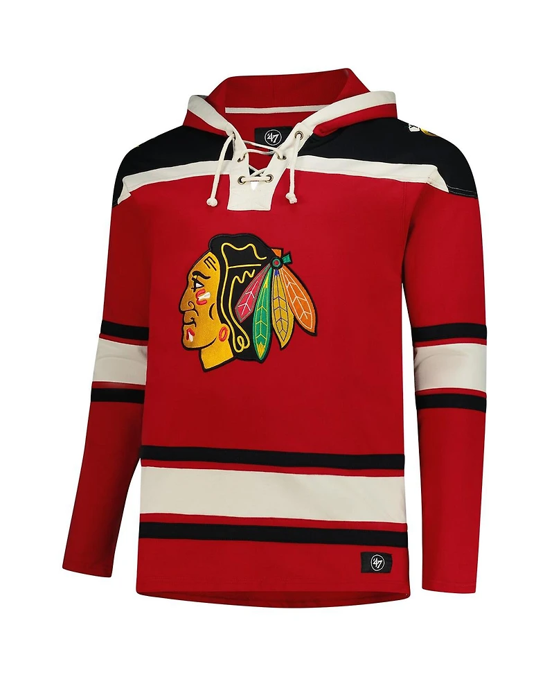 '47 Brand Men's Red Chicago Blackhawks Big Tall Superior Lacer Fleece Pullover Hoodie
