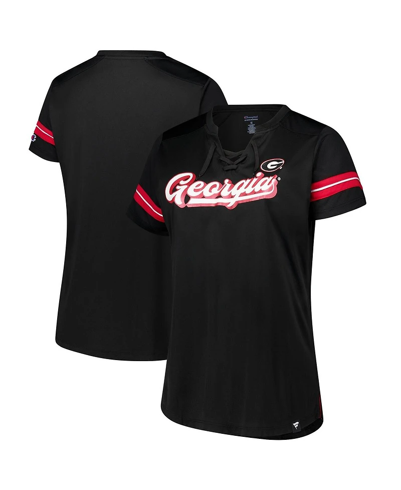 Fanatics Women's Black Georgia Bulldogs Plus Overtime Readiness Lace-Up T-Shirt