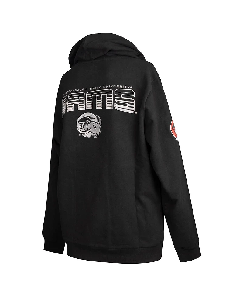 Fisll Men's Black Winston-Salem State Rams Puff Print Sliced Pullover Hoodie