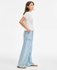 Lucky Brand Women's Patch Pocket Drawstring-Waist Wide-Leg Jeans