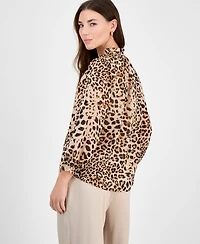 Bar Iii Women's Animal-Print Ruffled Tie-Neck Blouse, Exclusively at Macy's