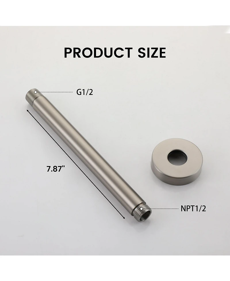 304 Stainless Steel Round Shower Arm with Universal 1/2" Npt Thread, Easy