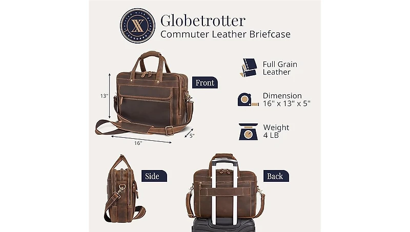 Luxorro Large Leather Briefcase - Capacity & Elegant
