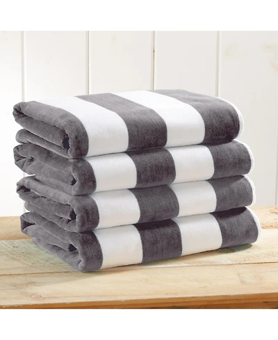 Linery & Co. 100% Cotton Velour Cabana Stripe Oversized Beach Towel