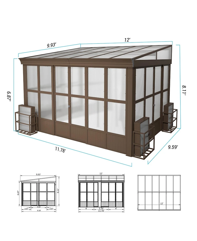 Mondawe 10x12FT Wall Mounted Solarium with Sloping Polycarbonate Roof