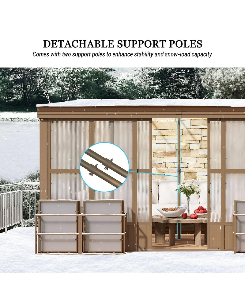 Mondawe 12x14FT Wall Mounted Solarium with Sloping Polycarbonate Roof